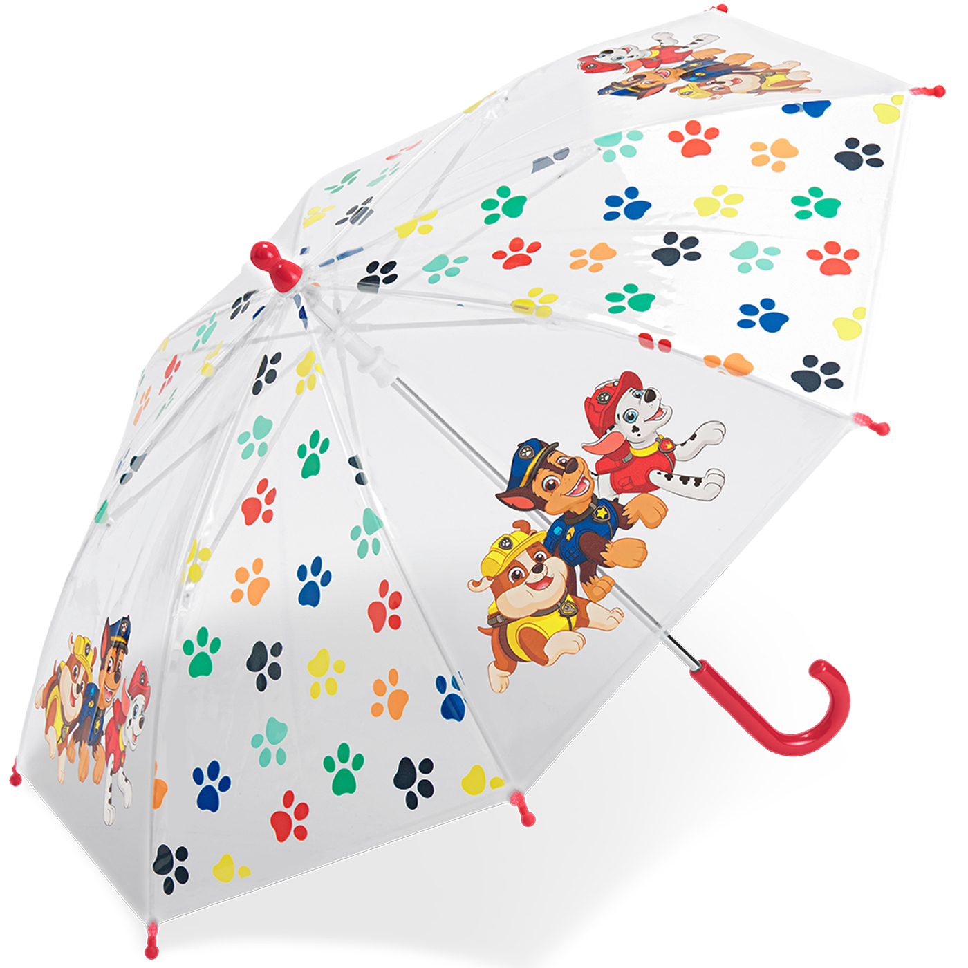 Kinder-Stockschirm transparent Paw Patrol Pfoten - rot