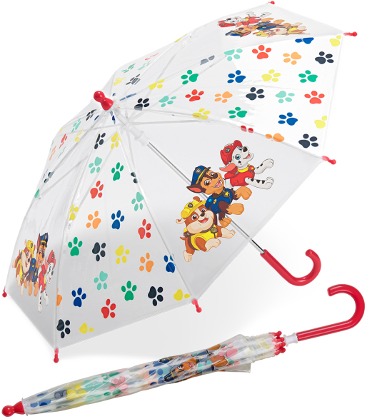 Kinder-Stockschirm transparent Paw Patrol Pfoten - rot