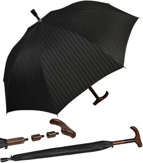 iX-brella Stützschirm mit Holzgriff - höhenverstellbar extra stabil - Nadelstreifen schwarz