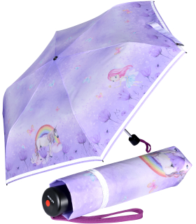 Knirps Kinder-Taschenschirm 4Kids reflective mit Reflexborte - Unicorn - lila