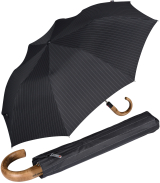 Knirps Herren Taschenschirm Topmatic SL Holz-Rundhakengriff - pinestripe black