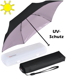 Knirps Taschenschirm US.050 Ultra Light Slim Manual mit UV- und Hitzeschutz im Etui - schwarz-rosa