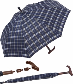 iX-brella Stützschirm mit Holzgriff - höhenverstellbar extra stabil - Karo blau