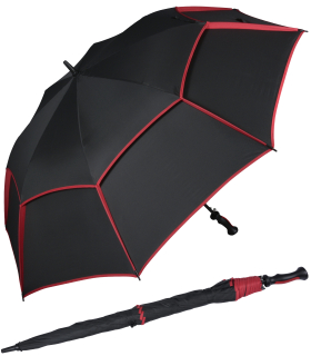 iX-brella 146 cm XXXL Fiber-Golfschirm Automatik doppeltes Dach mit Ventilationsbezug - schwarz-rot