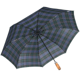 iX-brella - Herrenschirm XXL 121 cm mit echtem Holz-Stabgriff und Auf-Zu-Automatik - check blue-green