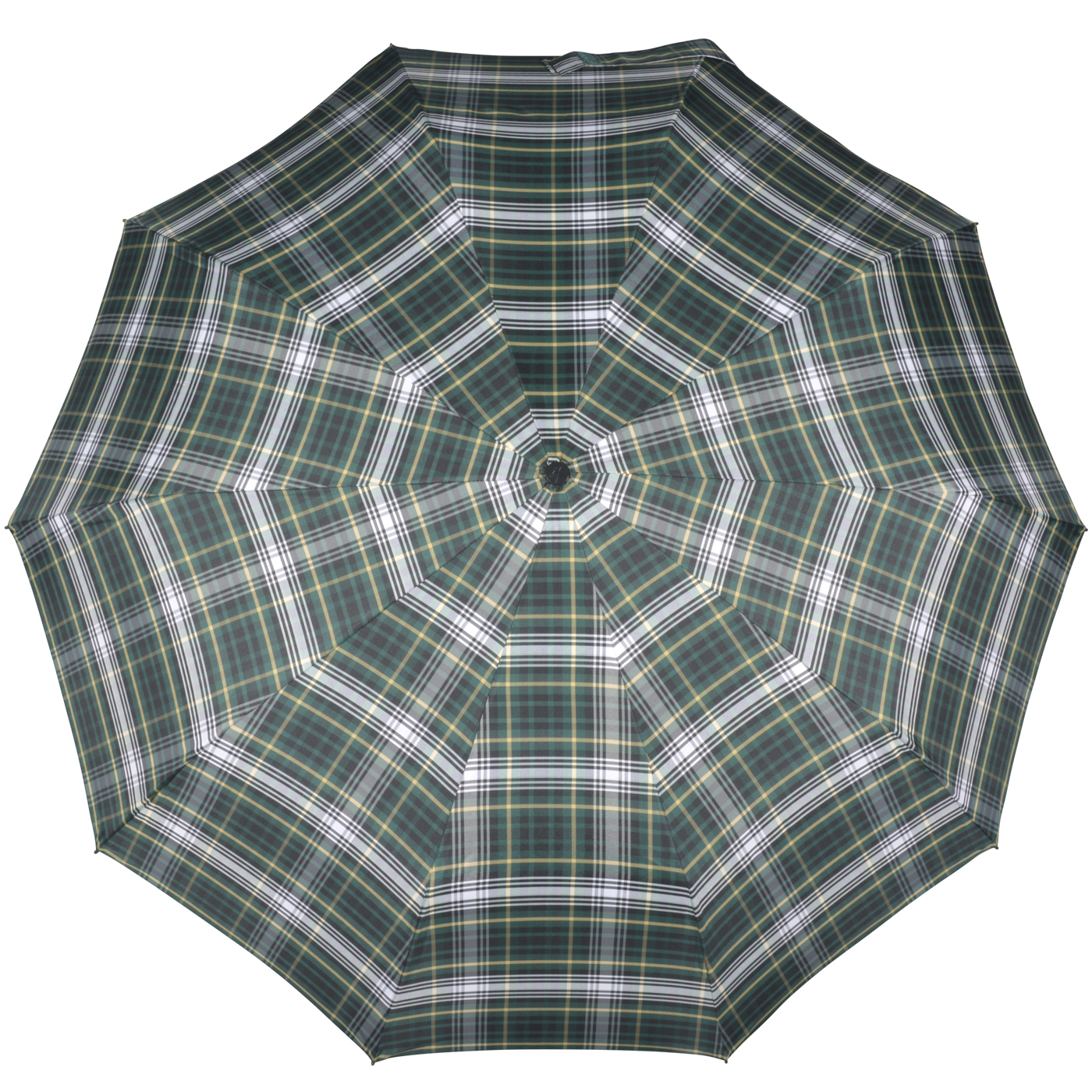 iX-brella Herren-Taschenschirm 10 Streben mit Auf-Zu-Automatik und Rundhakengriff mit Holzoptik - check green