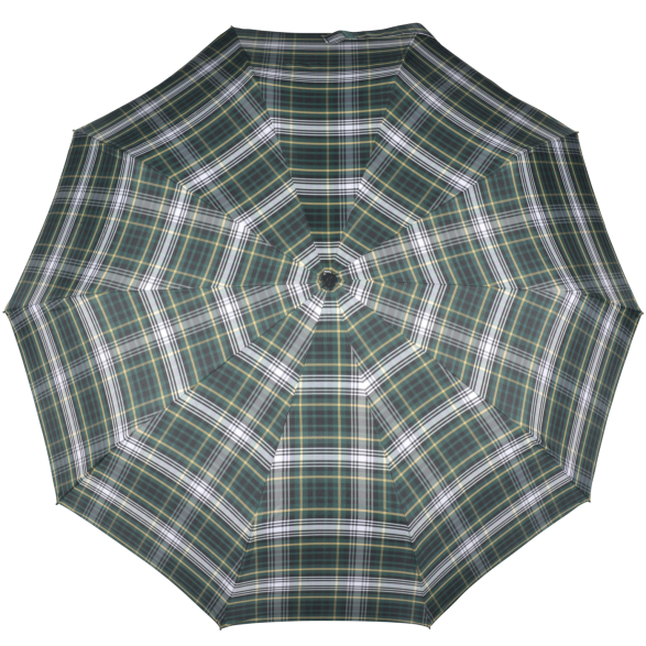 iX-brella Herren-Taschenschirm 10 Streben mit Auf-Zu-Automatik und Rundhakengriff mit Holzoptik - check green