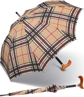 Stützschirm mit Fritzgriff aus Holz mit Automatik stabil windfest - checks camel 83 cm - 2. Wahl
