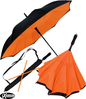 iX-brella Reverse - Automatik Regenschirm umgekehrt - umgedreht zu öffnen - schwarz-neon orange - 2. Wahl