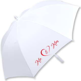iX-brella XXL Mr.&Mrs. Hochzeitsschirm Automatik - Brautschirm All In White - rotes Herz - 2. Wahl