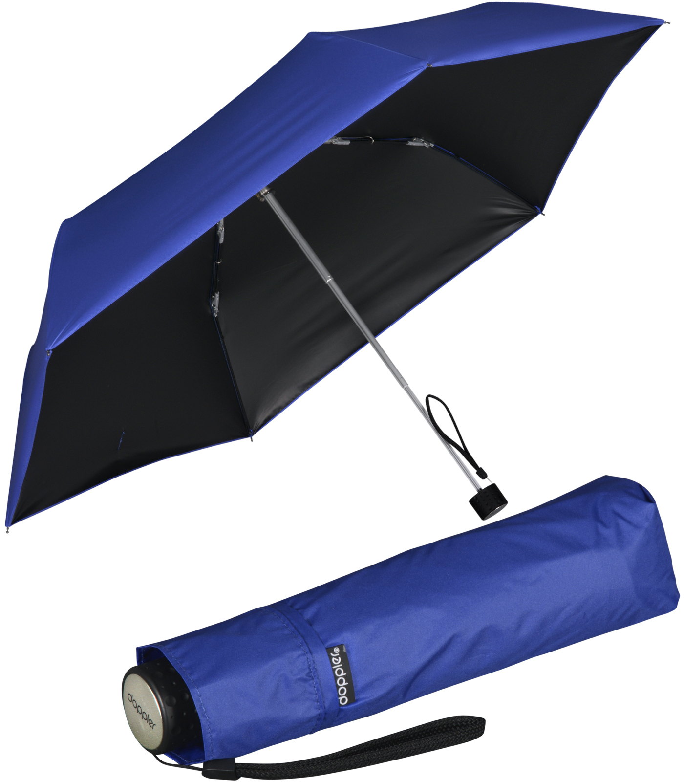 Doppler Regenschirm Mini Taschenschirm Havanna Stick mit UV- und Hitzeschutz - ocean blue-black