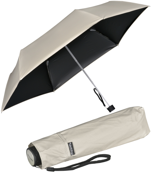Doppler Regenschirm Mini Taschenschirm Havanna Stick mit UV- und Hitzeschutz - macadamia beige-black