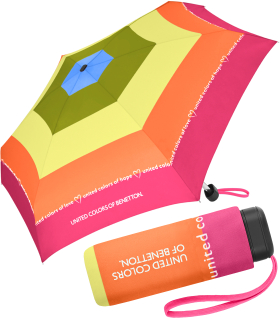 Benetton Regenschirm Rainbow Text - Mini-Taschenschirm Handöffner - pink