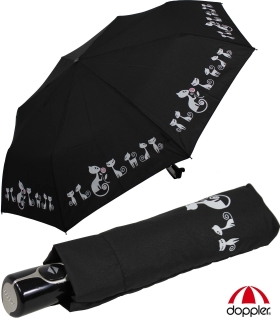 Doppler Damen Taschenschirm mit Auf-Zu-Automatik Magic Fiber Cats - black - 2. Wahl