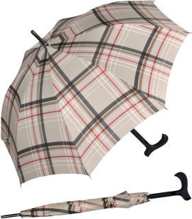 Doppler stabiler Stützschirm mit Fritzgriff Karo - beige - 82 cm
