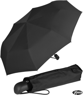 iX-brella first class "Black Edition" edler stabiler Taschenschirm mit Auf-Zu-Automatik - groß-stabil-sturmfest - schwarz mit schwarzem Griff