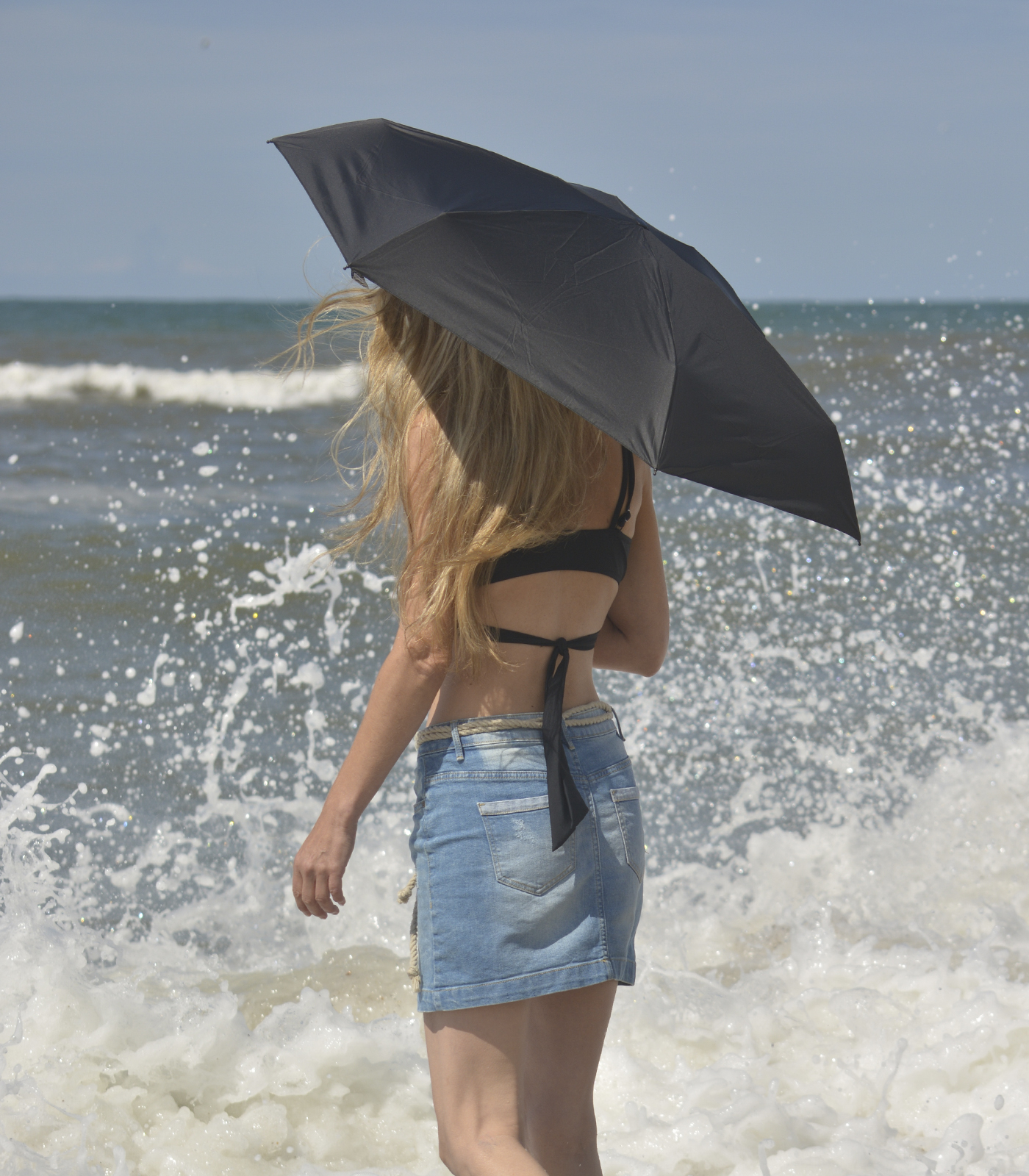 iX-brella Super Mini Sonnen-Regenschirm mit UV- und Hitzeschutz - black coating - blue