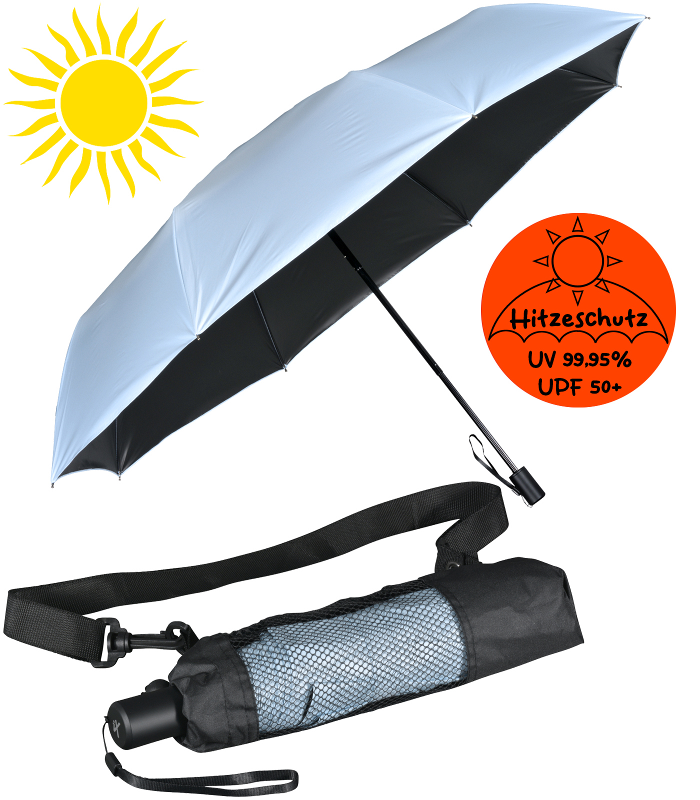iX-brella Trekking XL Sonnen-Regenschirm mit UV- und Hitzeschutz - black coating - blue