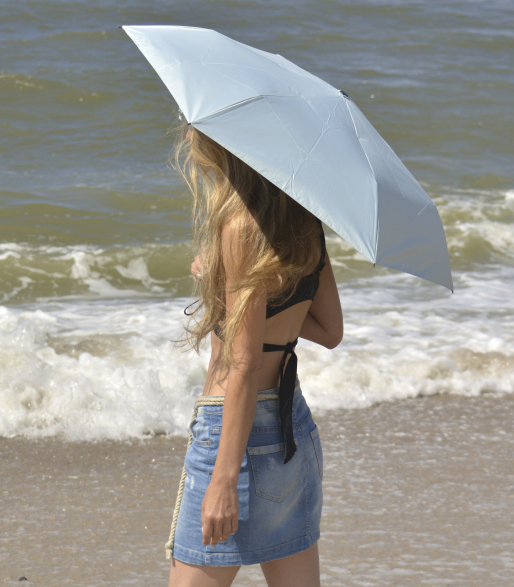 iX-brella Mini Sonnen-Regenschirm mit Auf-Zu-Automatik mit UV- und Hitzeschutz - black coating - white