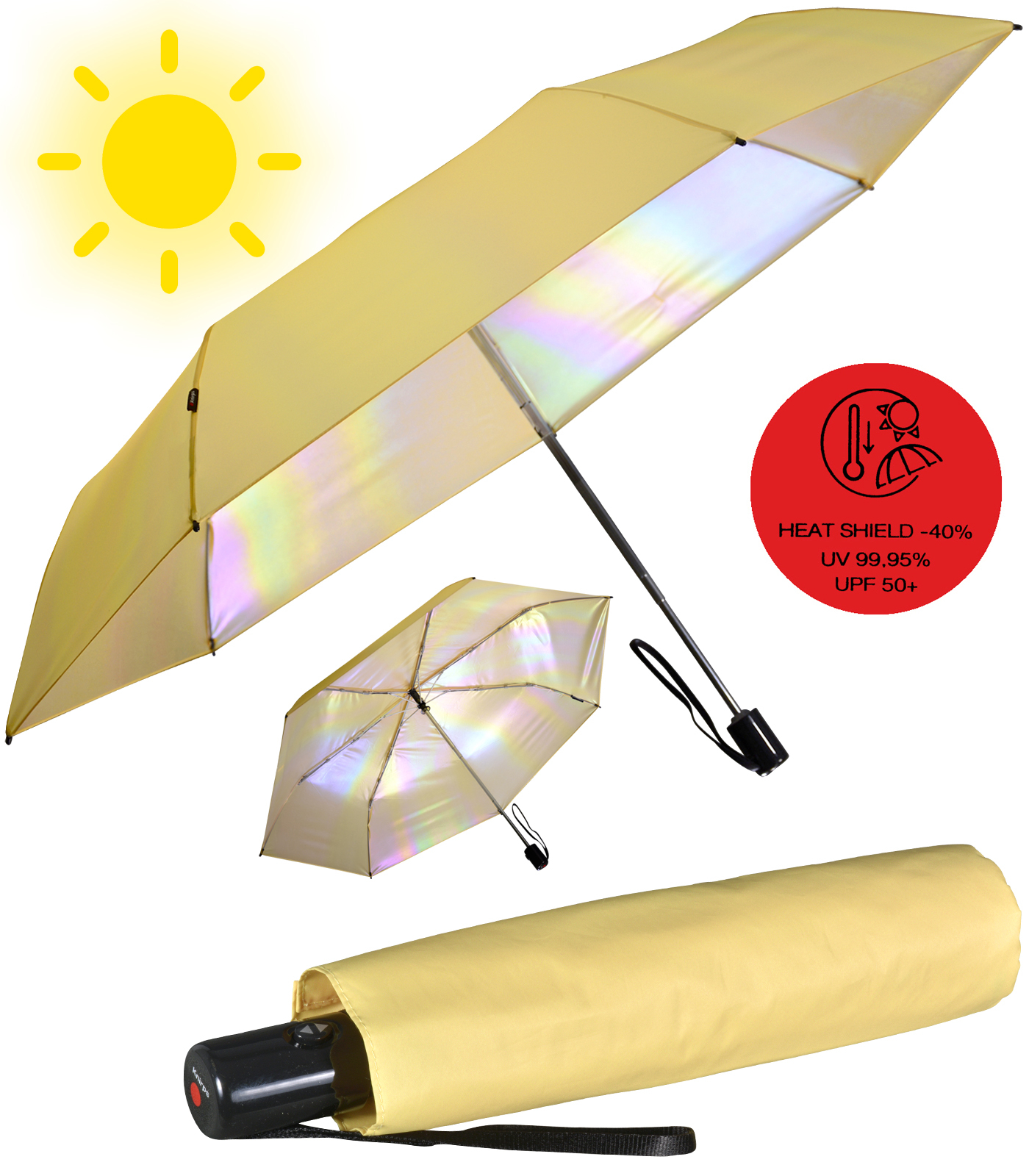 Knirps Mini Slim Duomatic UV-Schutz mit irisierender Beschichtung - vanilla