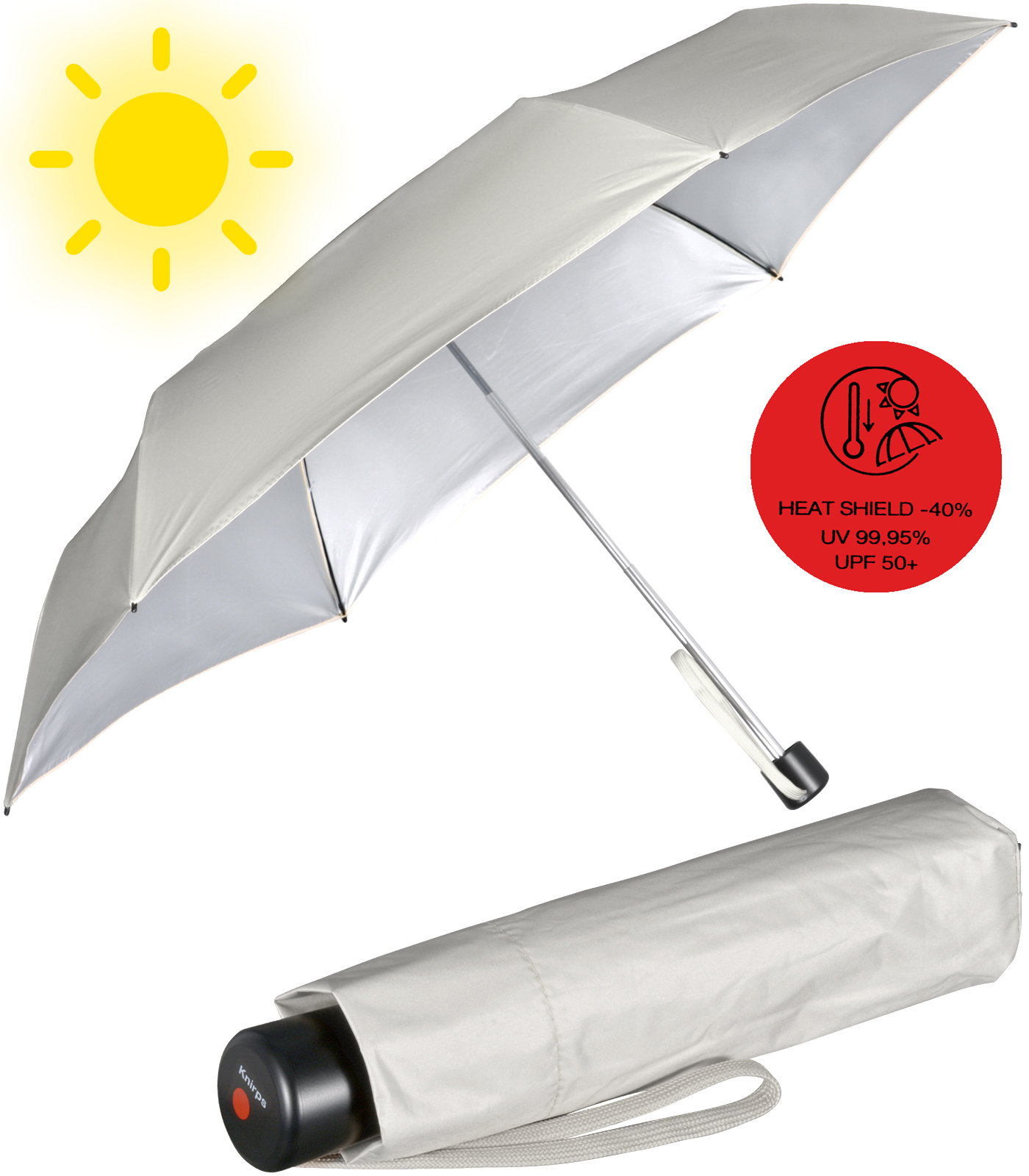 Knirps leichter Mini Sonnen-Regenschirm C.058 Manual mit UV- und Hitzeschutz - stone-silver