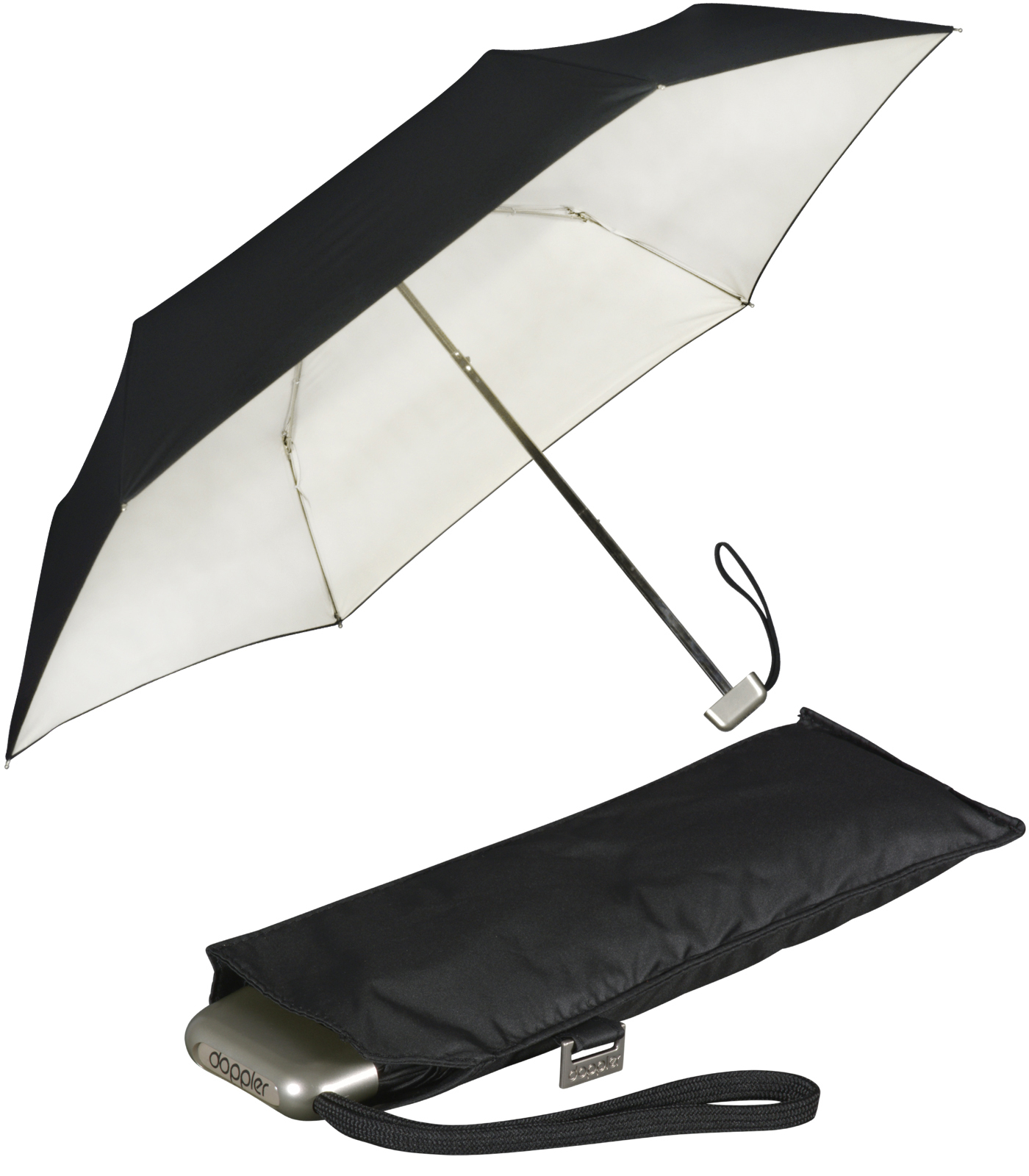 Doppler Damen Taschenschirm Carbonsteel Mini Slim mit UV- und Hitzeschutz - black-ivory