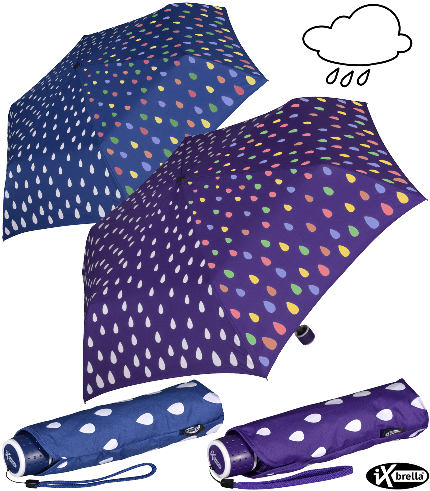 iX-brella Mini Kinderschirm mit Farbänderung bei Nässe - Raindrops