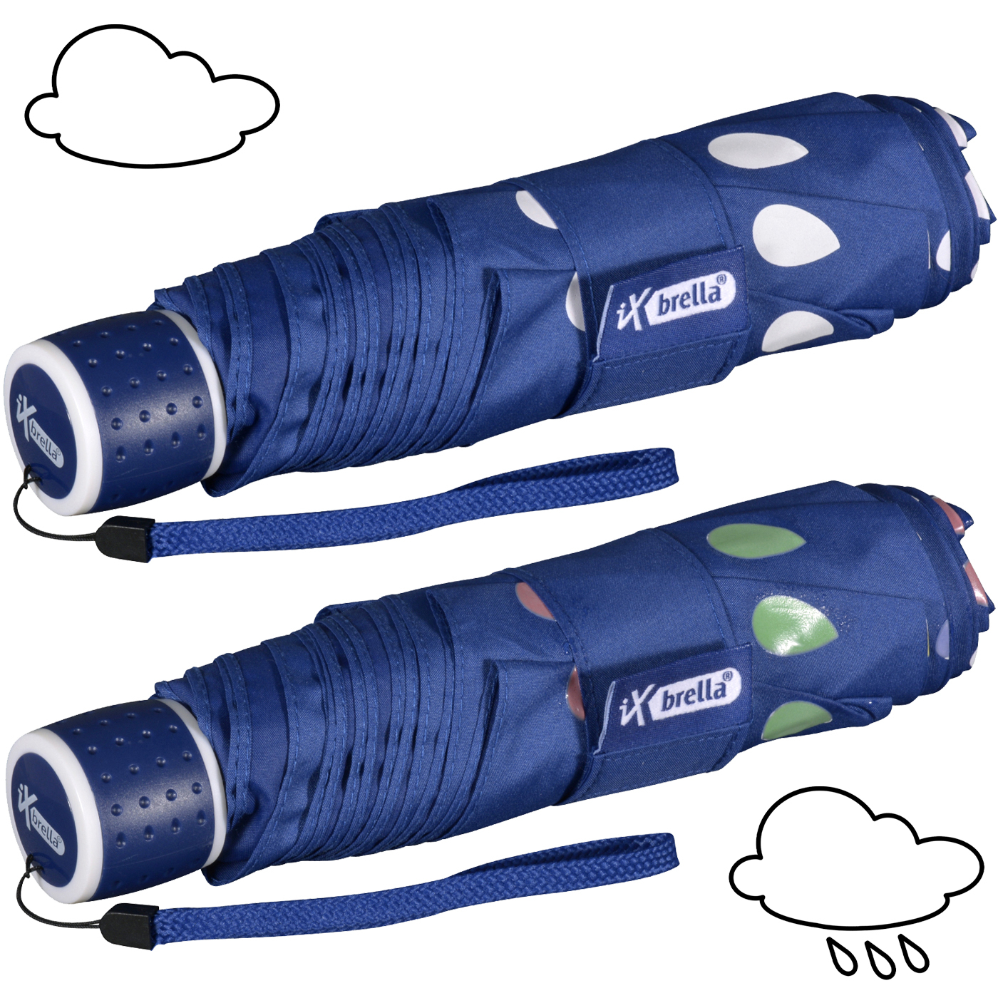 iX-brella Mini Kinderschirm mit Farbänderung bei Nässe - Raindrops - blue