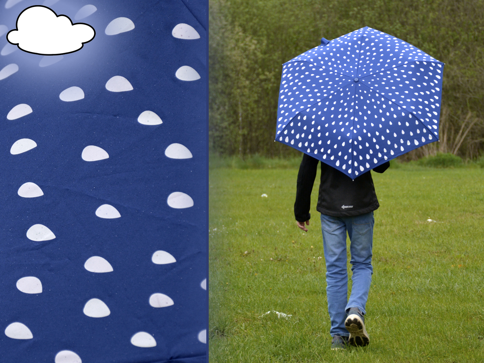iX-brella Mini Kinderschirm mit Farbänderung bei Nässe - Raindrops - blue