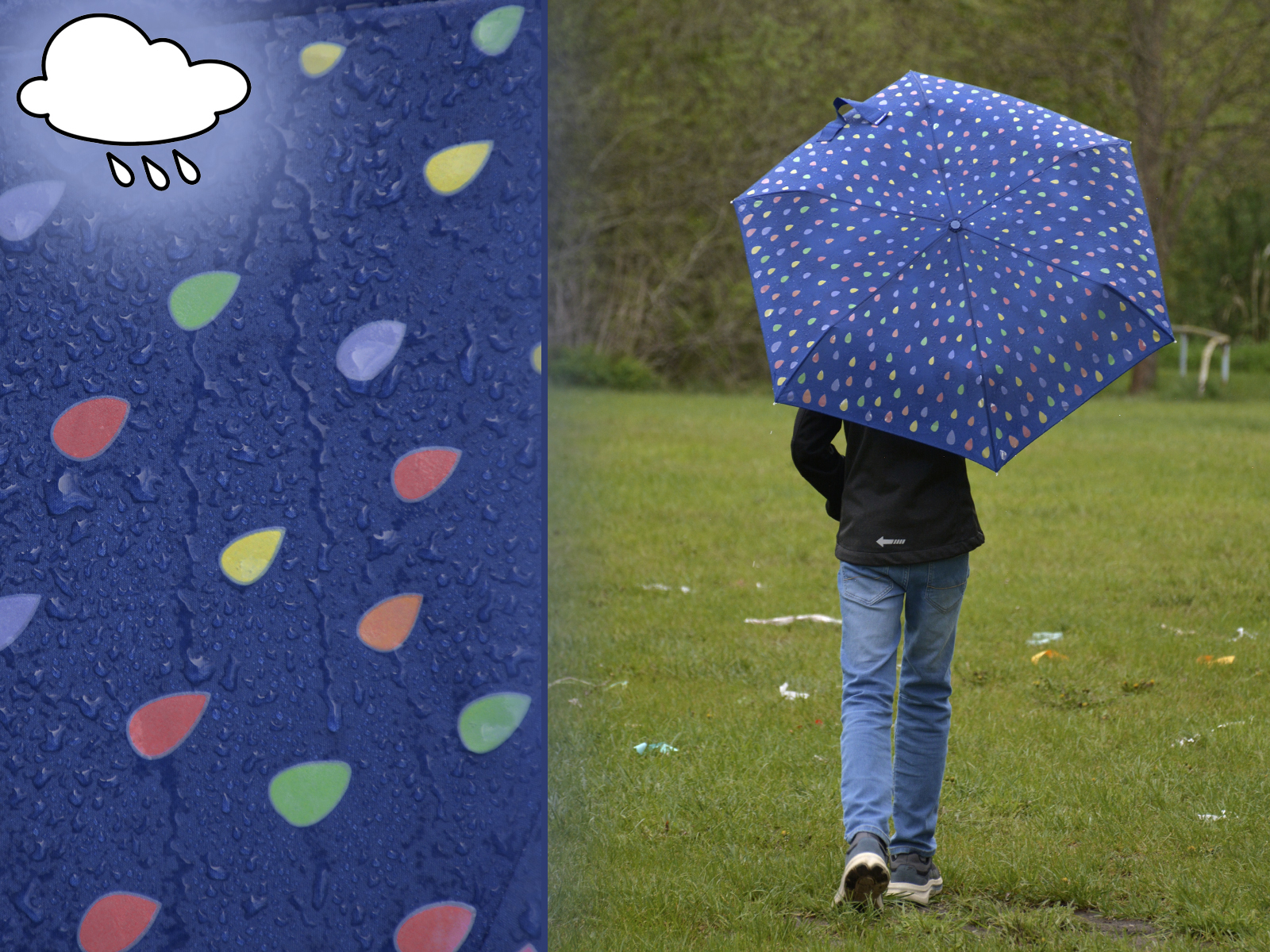 iX-brella Mini Kinderschirm mit Farbänderung bei Nässe - Raindrops - blue