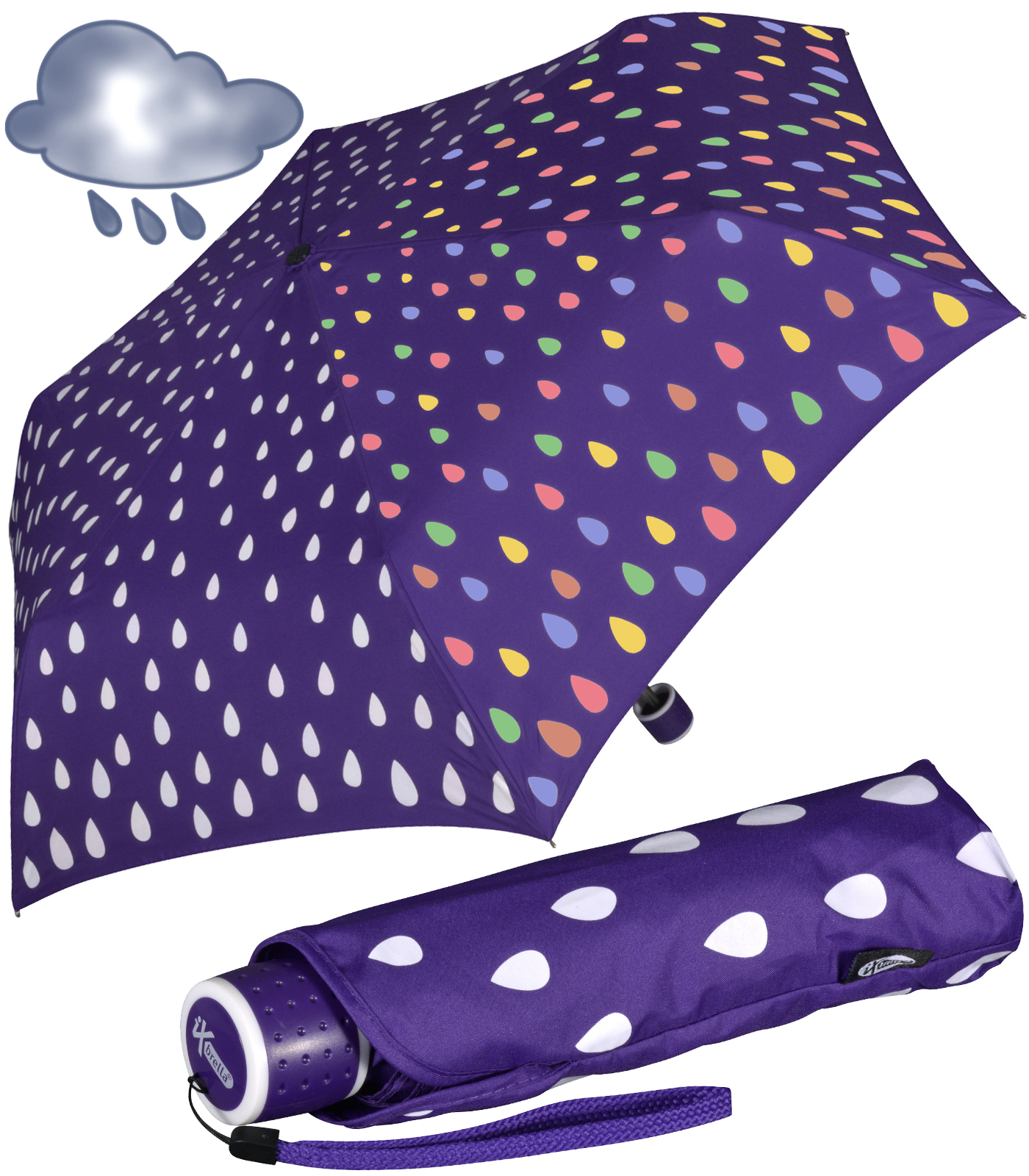 iX-brella Mini Kinderschirm mit Farbänderung bei Nässe - Raindrops - purple