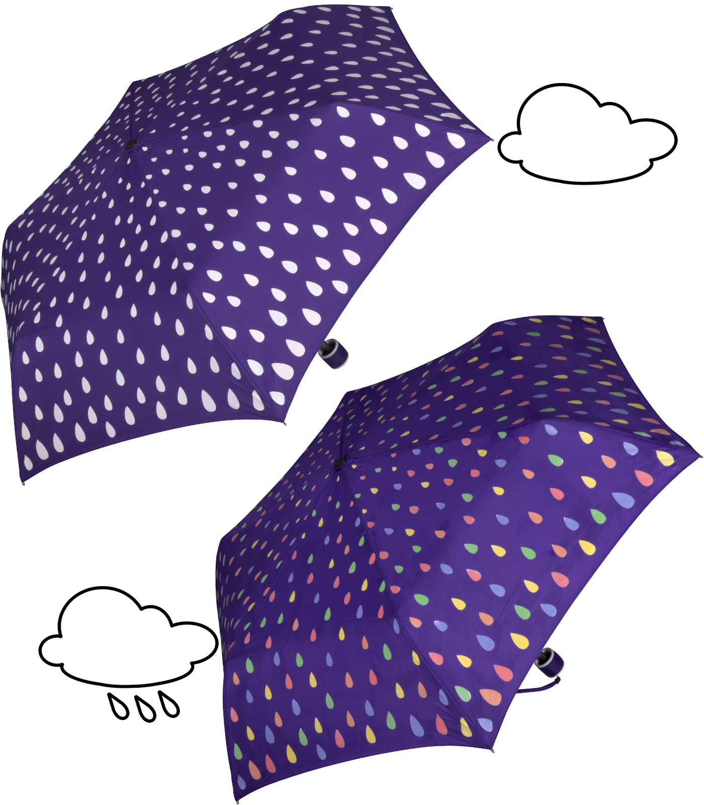 iX-brella Mini Kinderschirm mit Farbänderung bei Nässe - Raindrops - purple