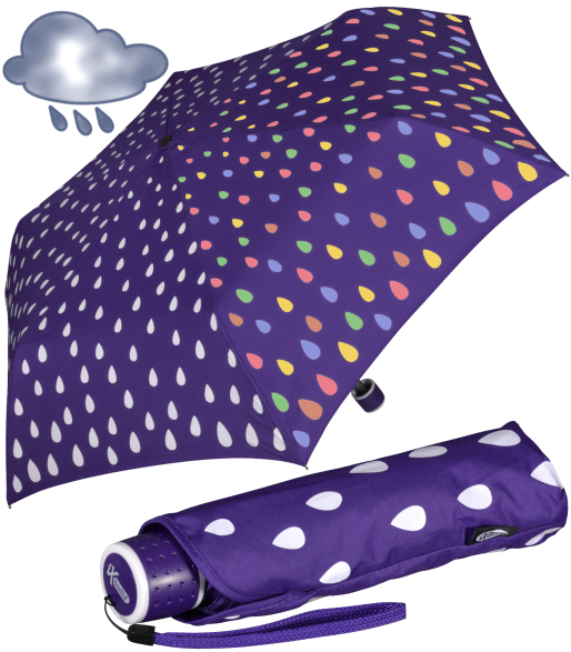 iX-brella Mini Kinderschirm mit Farbänderung bei Nässe - Raindrops - purple