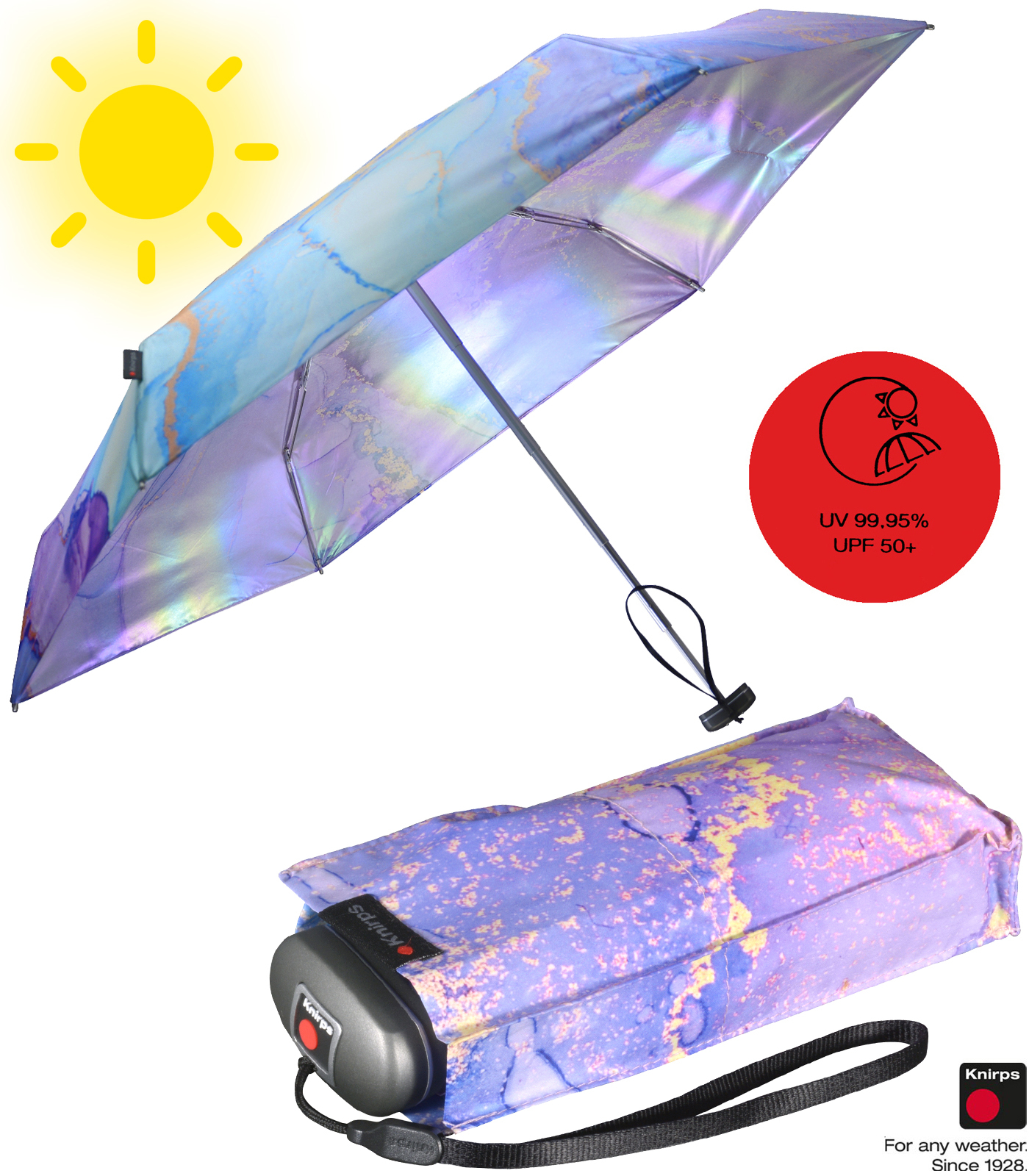 Knirps Taschenschirm Travel mit UV-Schutz mit irisierender Beschichtung - Watercolor