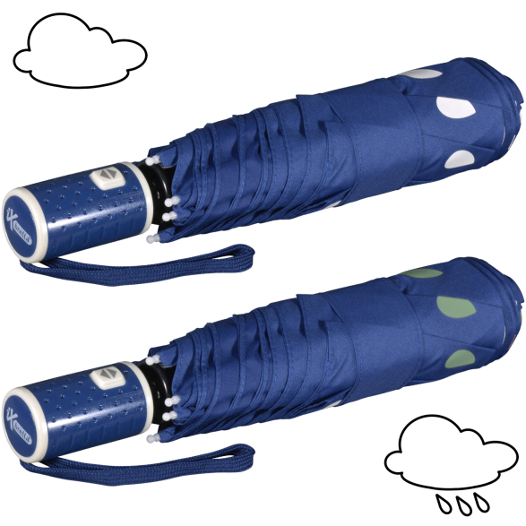 iX-brella Automatik Kinderschirm Safety Reflex extra leicht mit Farbänderung bei Nässe - Raindrops - blue