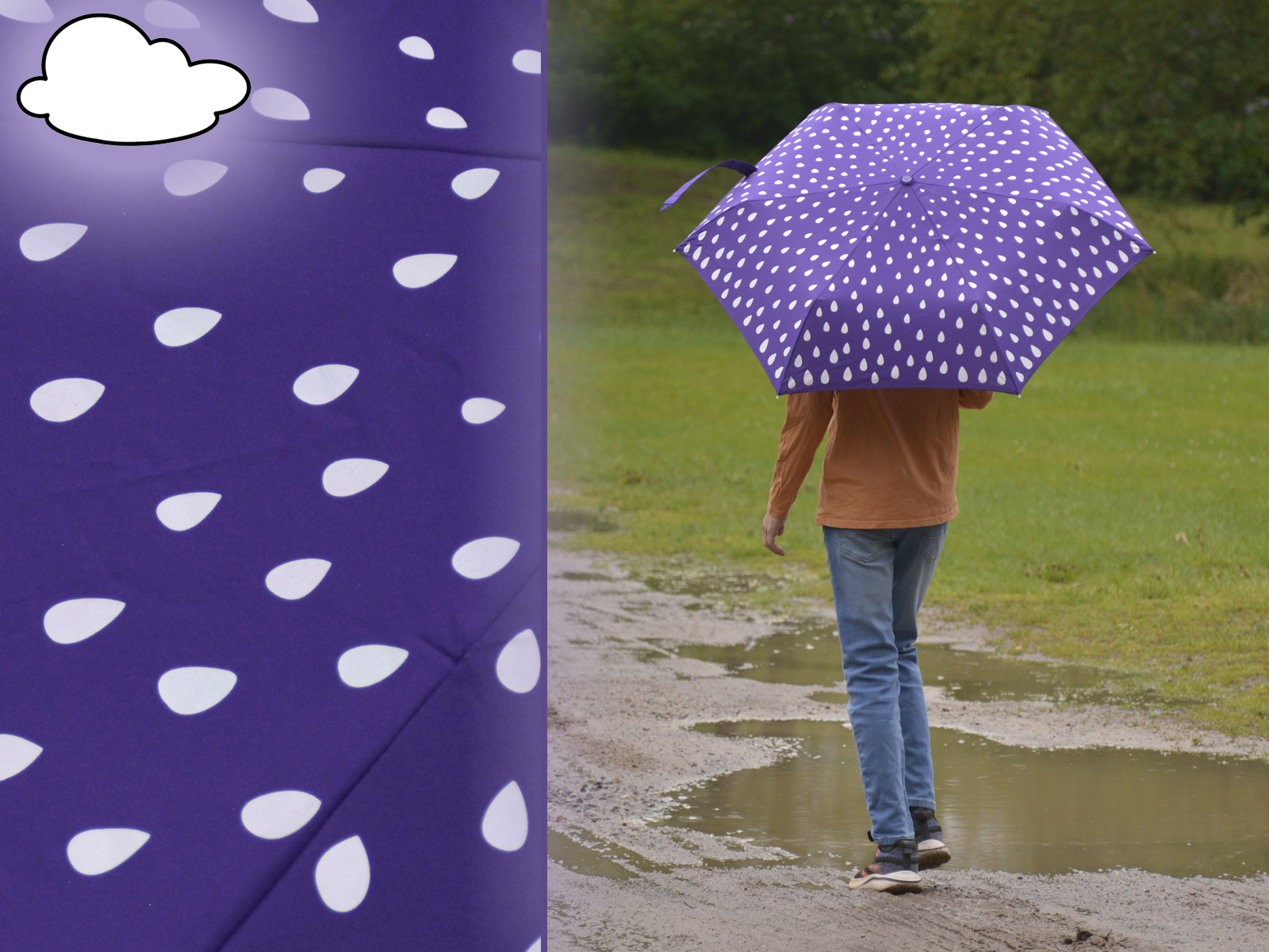 iX-brella Automatik Kinderschirm Safety Reflex extra leicht mit Farbänderung bei Nässe - Raindrops - purple