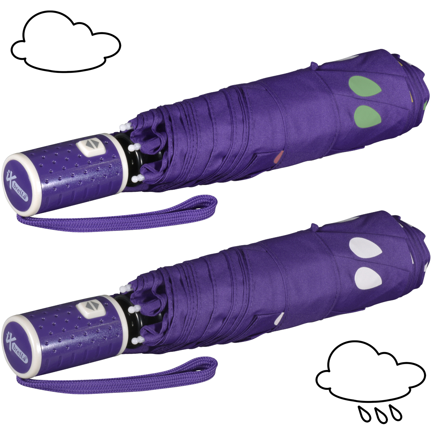 iX-brella Automatik Kinderschirm Safety Reflex extra leicht mit Farbänderung bei Nässe - Raindrops - purple