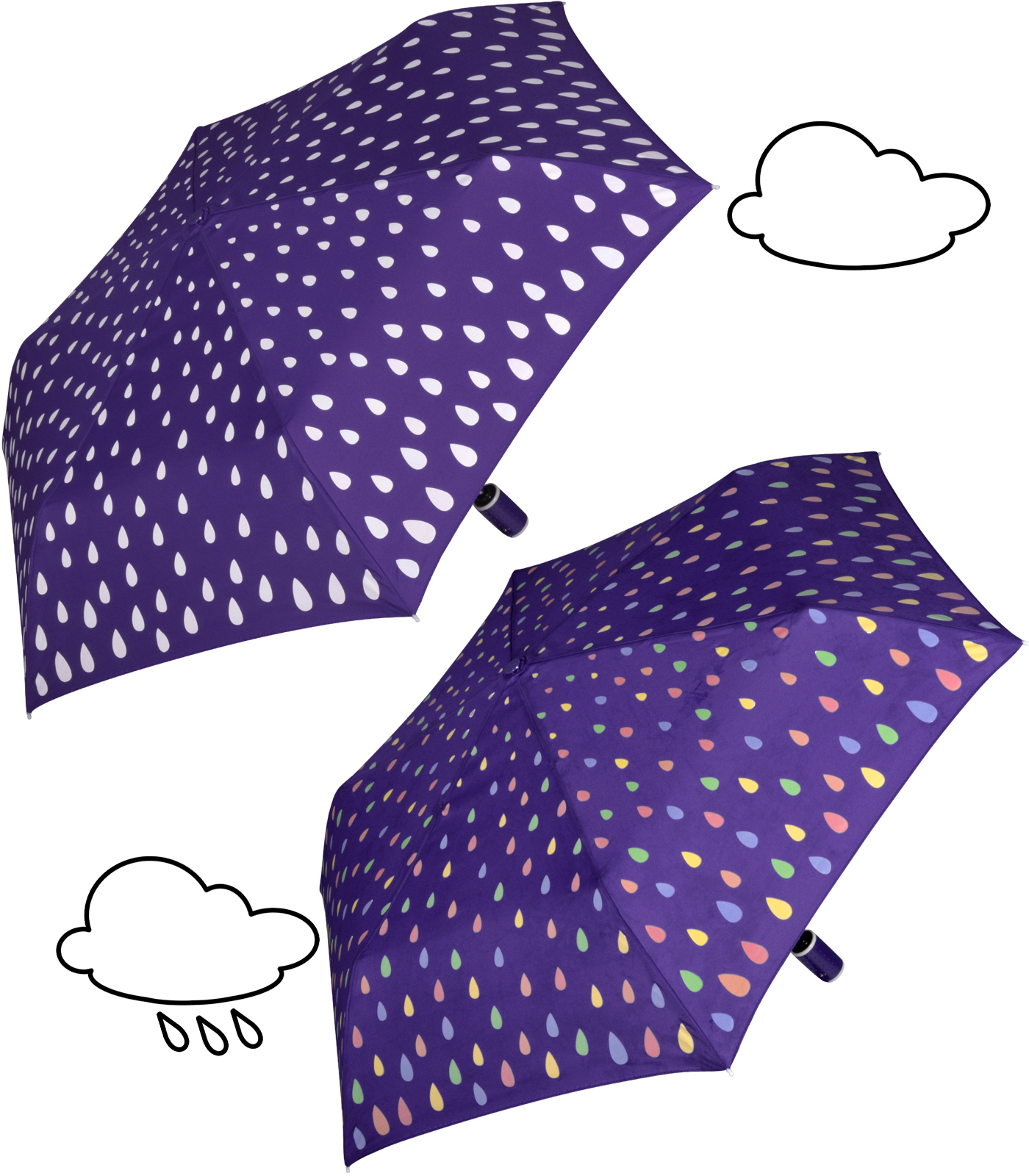 iX-brella Automatik Kinderschirm Safety Reflex extra leicht mit Farbänderung bei Nässe - Raindrops - purple