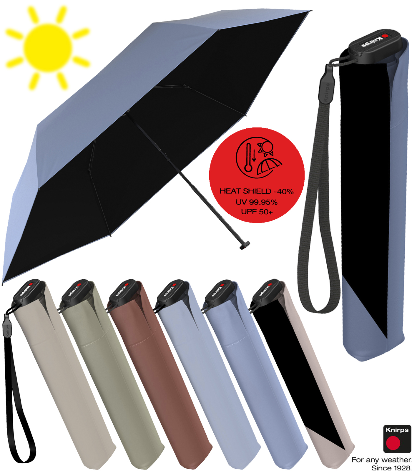 Knirps Taschenschirm US.050 Ultra Light Slim Manual mit UV- und Hitzeschutz - black heatshield