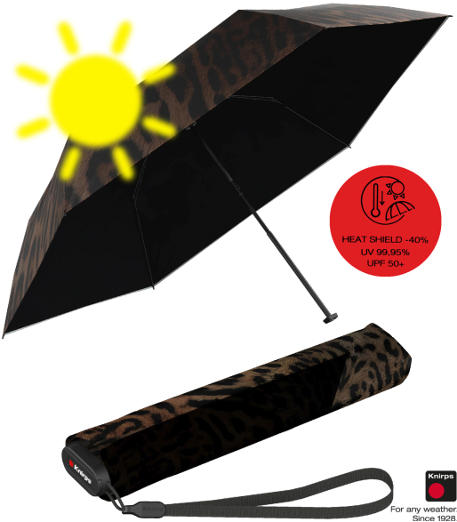Knirps Taschenschirm US.050 Ultra Light Slim Manual mit UV- und Hitzeschutz - Leo - black heatshield