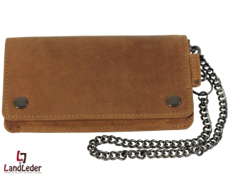 Biker-Wallet Kettenbörse 5 tlg. Brieftasche mit Kette LandLeder Grassland-Origin sattelbraun