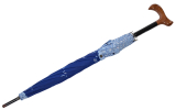 Doppler Stützschirm mit Fritzgriff in Holzoptik mit Automatik stabil Ornament blau