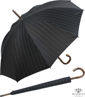 Doppler Manufaktur Regenschirm Kastanie schwarz mit Nadelstreifen