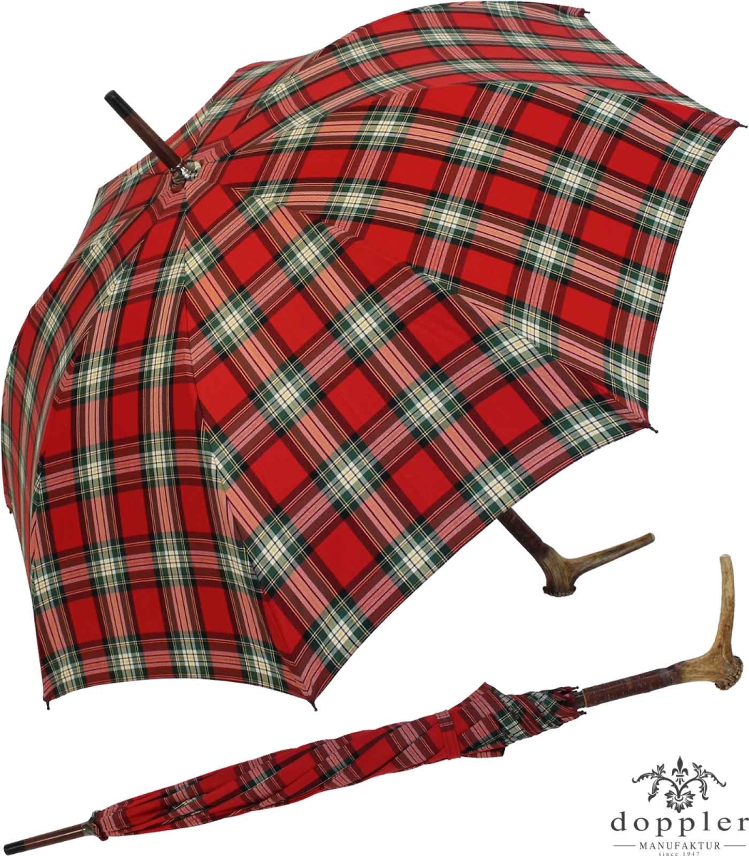 Regenschirm Doppler mit Hirschhorngriff Baumwolle Karo - rot, 259,00 €