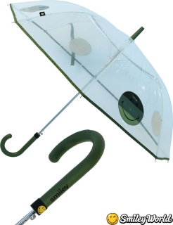 Regenschirm durchsichtig transparent Smiley World gr&uuml;n