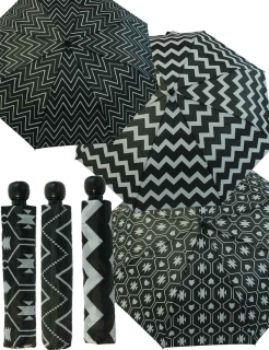 Damen Taschenschirm Regenschirm Automatik schwarz-weiß