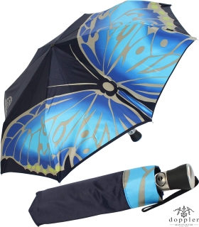 Doppler Manufaktur VIP Damen Taschenschirm Noblesse Auf-Zu Automatik Satin - Butterfly blau