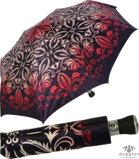 Doppler Manufaktur VIP Damen Taschenschirm Auf-Zu Automatik Satin - thistle pattern red
