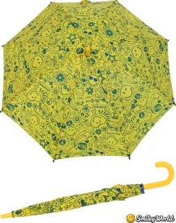 Smiley Kinderschirm Stockschirm mit Automatik bedruckt - Sketch gelb