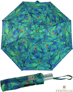 Edler Damen Vollautomatik-Taschenschirm Satin von PERTEGAZ mit Chromgriff - Strelitzie grün